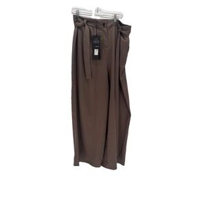 NWT 11 Honore Maya Pant in Mushroom Size 14 Wide Leg Belted Satin Comfort Plazzo